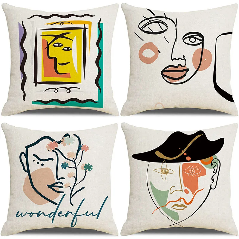 

Contracted Style Decorating Pillow Covers 18x18 inches Set of 4 for Home Decor Abstract Color Portrait Throw Pillow Cushion Case
