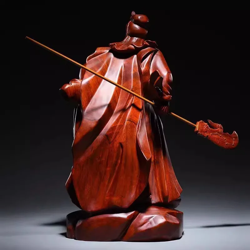 Handmade Rosewood Sculpture of General Guan Gong, Chinese Martial Wealth Deity Statue for Business Success & Home Protection