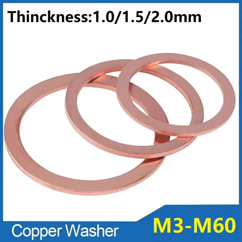 

Copper Washer for Oil Sump Plug M5 M6 M8 M10 M12 M14 M16 M18 M20 M22 M24 M27 M30-M60 Sealing Solid Washer Flat Seal Gasket Ring