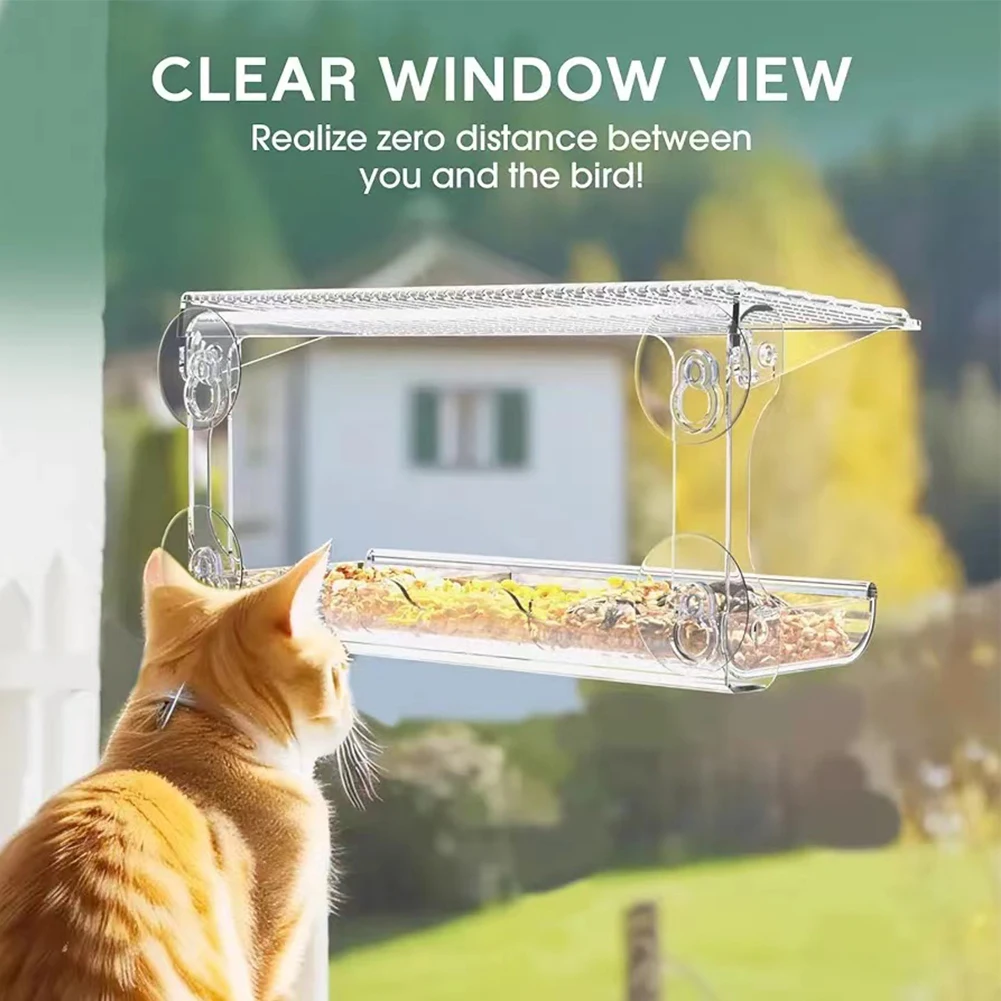 Clear Bird Feeder with Strong Suction Cups Transparent Bird Feeder Detachable Food Feeding House for Outside Garden Yard