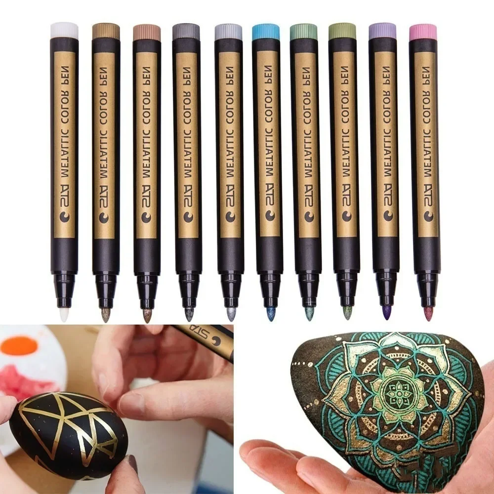 Fine Metallic Markers Paints Pens Art Permanent Writing 10 Colors for Photo Album Gift Card DIY Craft