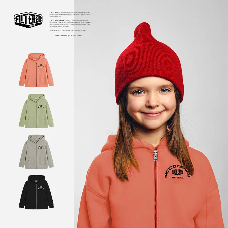 Filtered Sportswear Children's Cardigan Zipper Sweatshirt Boys girls Autumn New Boxing Training Wear Long Sleeve Top 069YTMY069