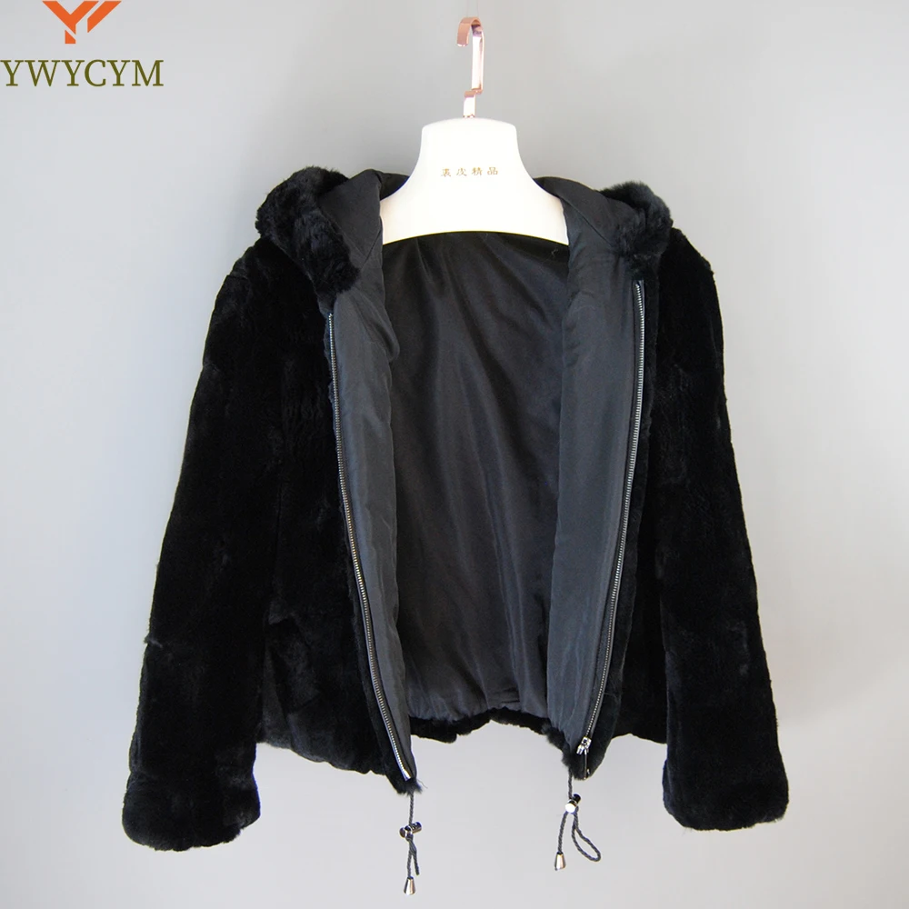 

New Women Winter Warm Russian Lady 100% Natural Rex Rabbit Fur Hooded Coats Real Rex Rabbit Fur Jackets Hot Genuine Fur Overcoat