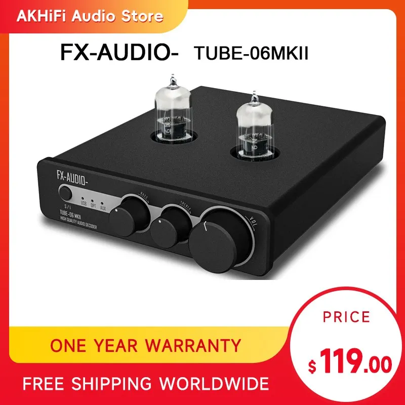 

FX-AUDIO- TUBE-06MKII Tube Preamplifier USB DAC ES9018K2M Tube 6N3 Pre Amplifier 24Bit/192kHz Subwoofer Preamp with Bass Treble