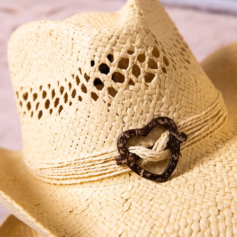 Cowgirl-Hüte für Damen, Stroh-Cowboyhut, Western-Strand-Sonnenhut mit formbarer Krempe für Coastal Cowgirl-Männerhüte – Detail 11