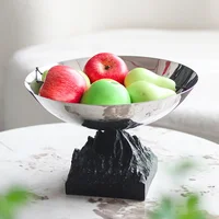 Creative Mountain Base Circular Fruit Tray, Luxurious Stainless Steel Tray, Modern Art Living Room Storage Tray, Home Decoration 2
