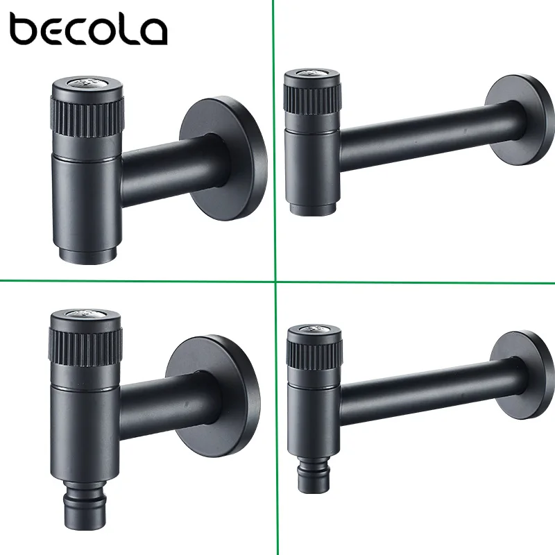 Bathroom Faucet Garden Bibcocks Washing Machine Faucet 304 Stainless steel Black Wall Mounted Washing Machine Tap Mop Pool Tap Garden Outdoor Bathroom Water Faucet