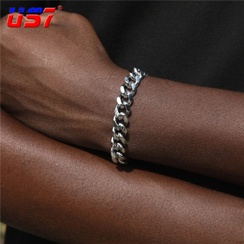 

US7 New In 11MM Miami Cuban Link Chain Brass Bracelets for Men Iced Out Cubic Zirconia Bangle Gold Color HIp Hop Jewelry