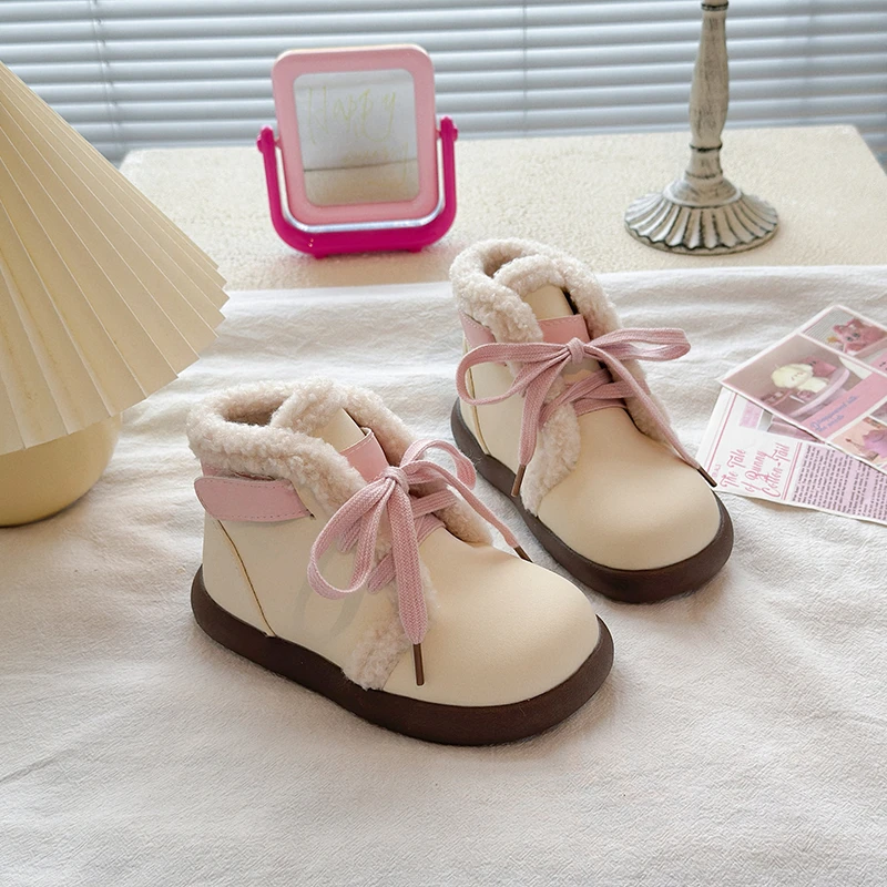 Kids Princess Ankle Boots Sweet for Girls Leather Boots Versatile Soft 2025 Winter New Children Short Boots Fashion Non-slip