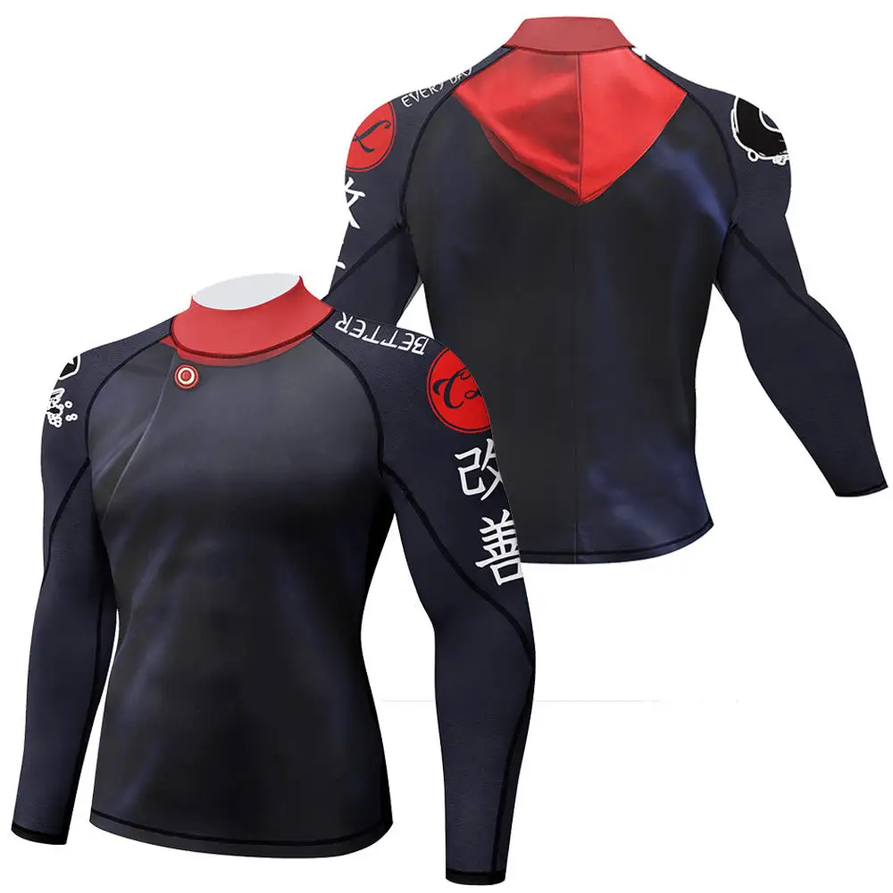 MMA Rash Guard T-shirt with Anti-Slip Rubber Bottom Durable Jiu Jitsu Men Kimono Shirts for Boxing Sport BJJ Rashguard Clothing