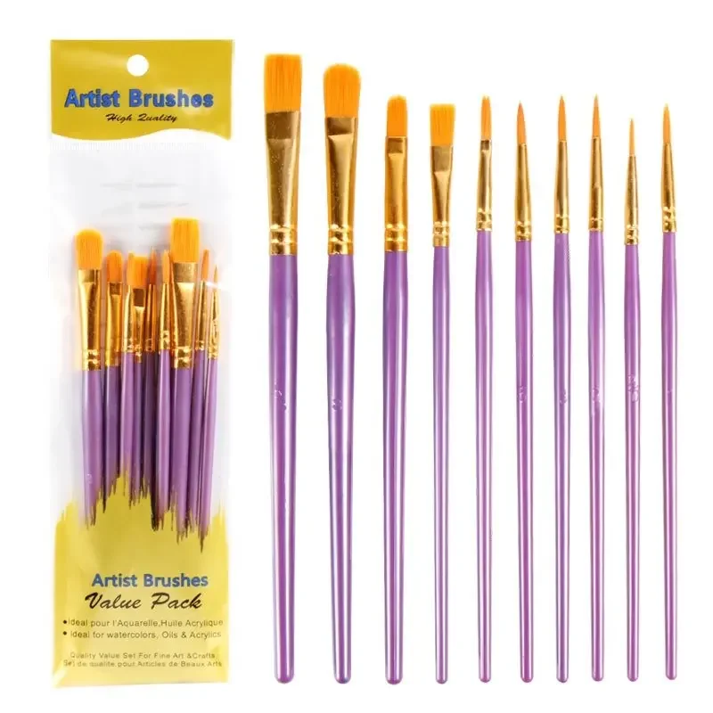10Pcs Paint Brushes Set, Nylon Hair Paint Brushes for Acrylic Oil Watercolor Face Nail Art, Miniature Detailing Painting Drawing 6