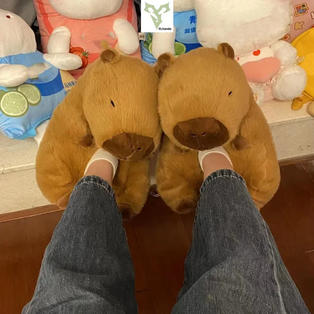 Capybara Plush Slippers Women Cartoon Cute Lovely Soft  Animals Plushy Shoes Cozy Capibara Sandals Winter Indoor Warm Slipper 5