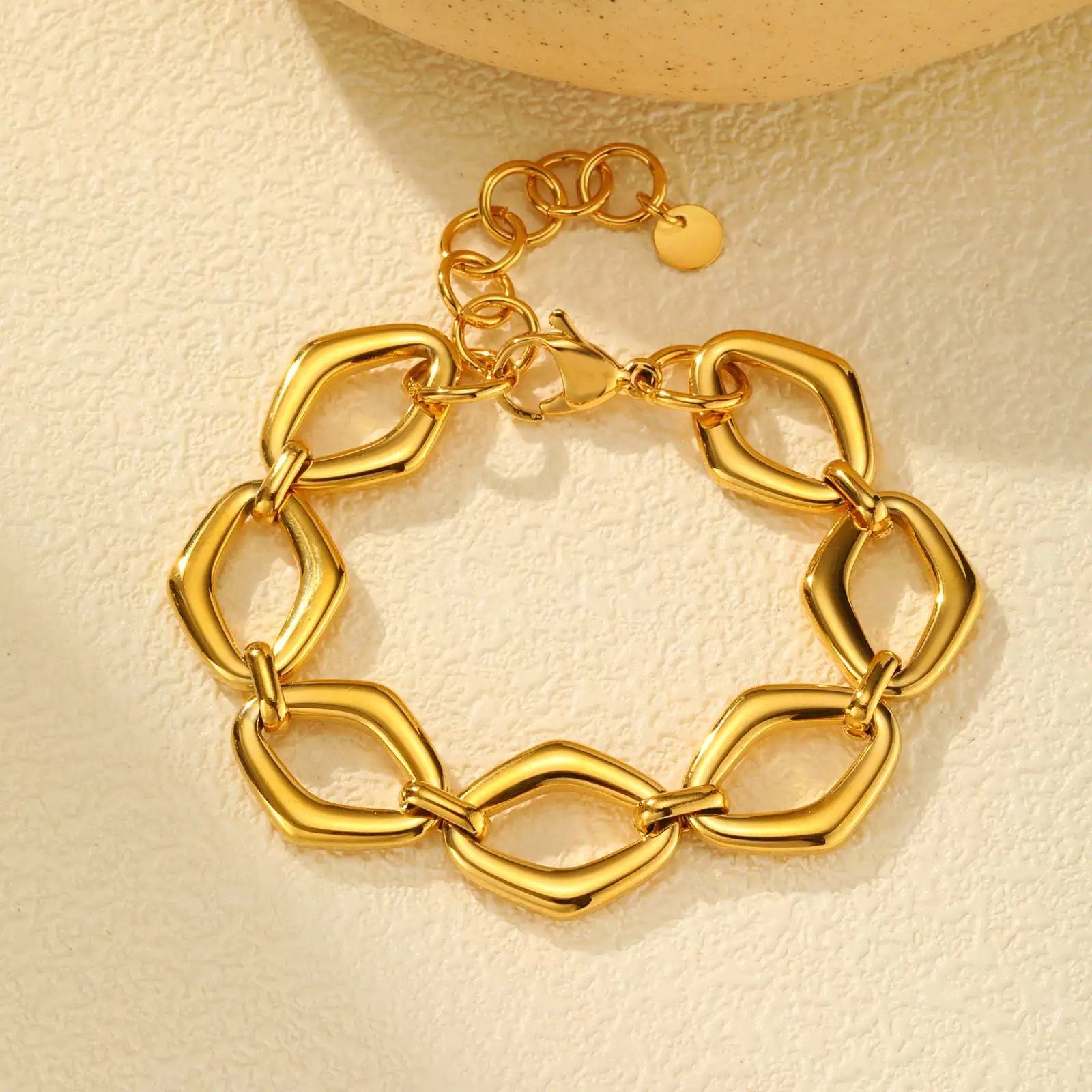 Edelstahl-Rhombus-Armband mit klobiger Kette, vergoldet, dickes Armband, luxuriöser geometrischer Schmuck für Frauen, Freundin, Geschenk – Detail 6