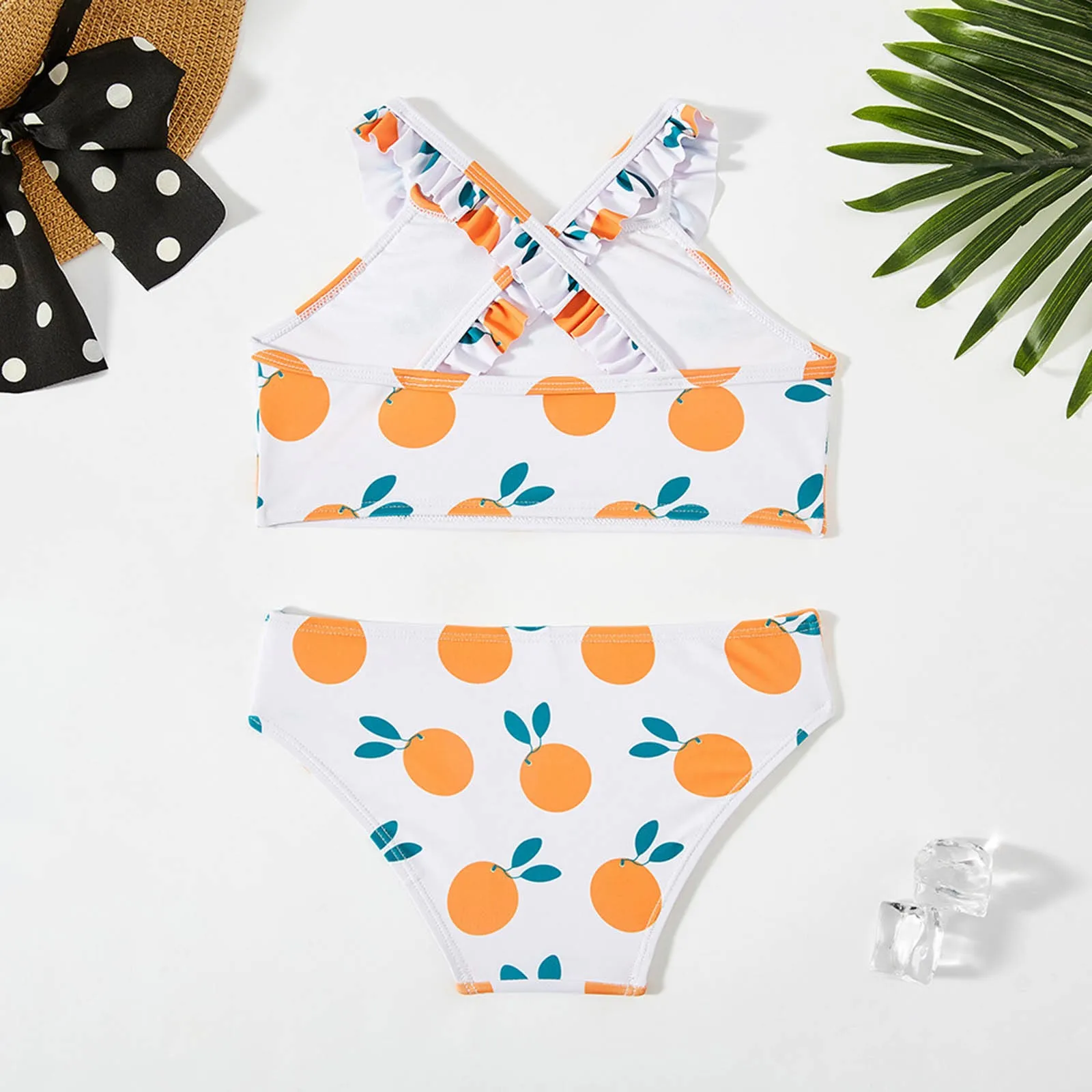 Big Girl Floral Prints Swimsuit Sport Bikini Set Swimwear Bathing Suit Children'S Swimsuit With Orange Size 12 Girl