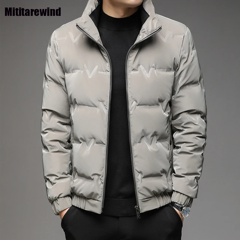 

Brand Puffer Jacket for Men Winter Daily Casual Short Down Jacket Stand Collar Lightweight Down Coat Warm Simple Fashion Parkas