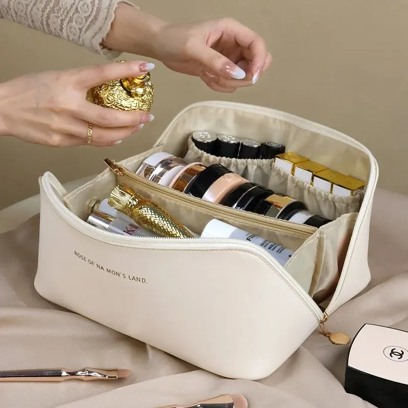Large-Capacity Travel Cosmetic Bag Portable Leather Makeup Pouch Women Waterproof Bathroom Washbag Multifunction Toiletry Kit