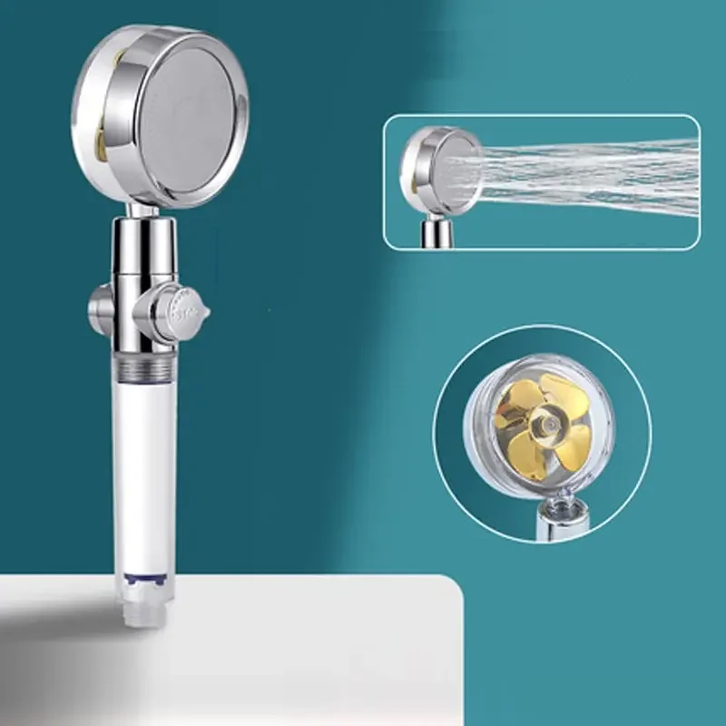 Pressurized Shower Head Water Saving 360 Rotating Twin Turbo Pressurized Propeller Fan Shower Head Bathroom Accessories 3
