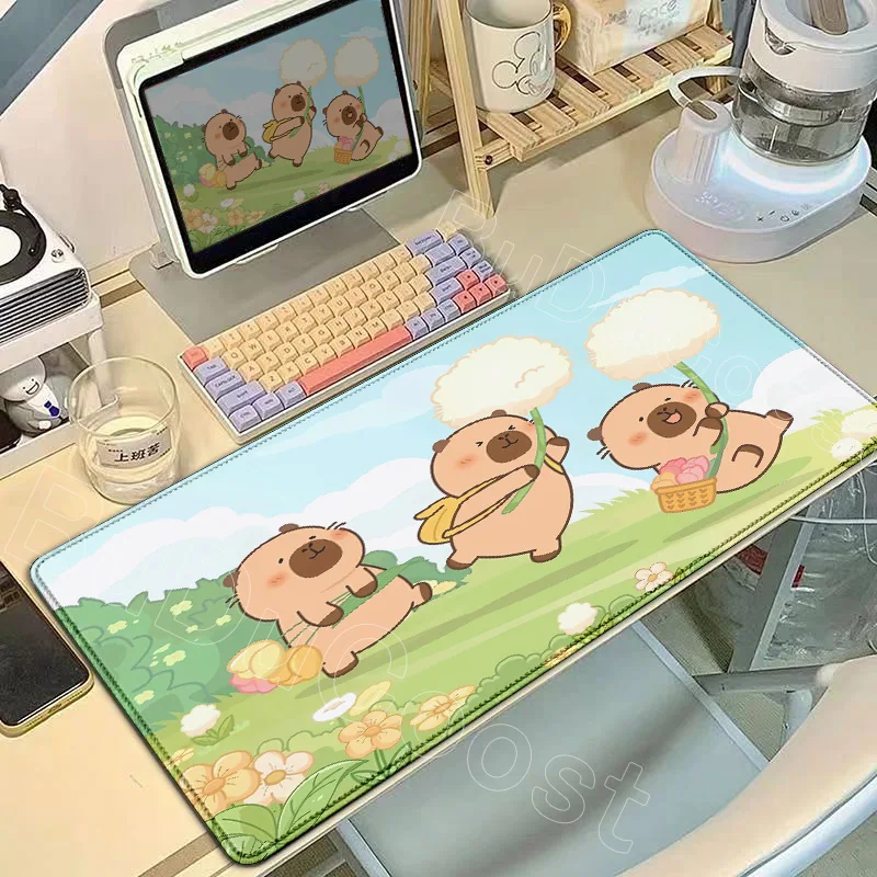 Large Cute Capybara Cartoon Mouse Pad - Non-Slip Rubber Office Decor Kawaii Anime Desk Mat Rug