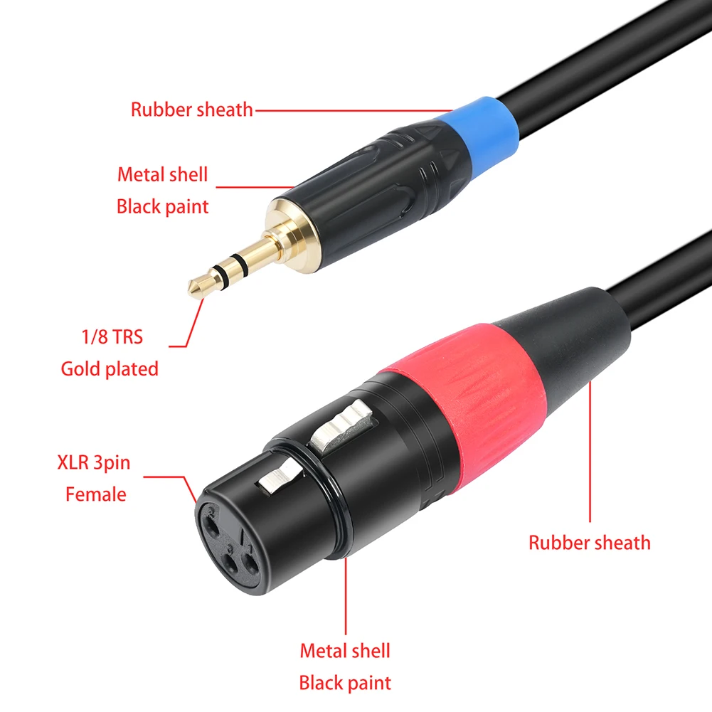 3.5mm 1/8inch Jack To 2 XLR 3Pin Cable Adapter Male To Female 3.5mm To Dual XLR Breakout Y Splitter Cable Gold-Plated Plug