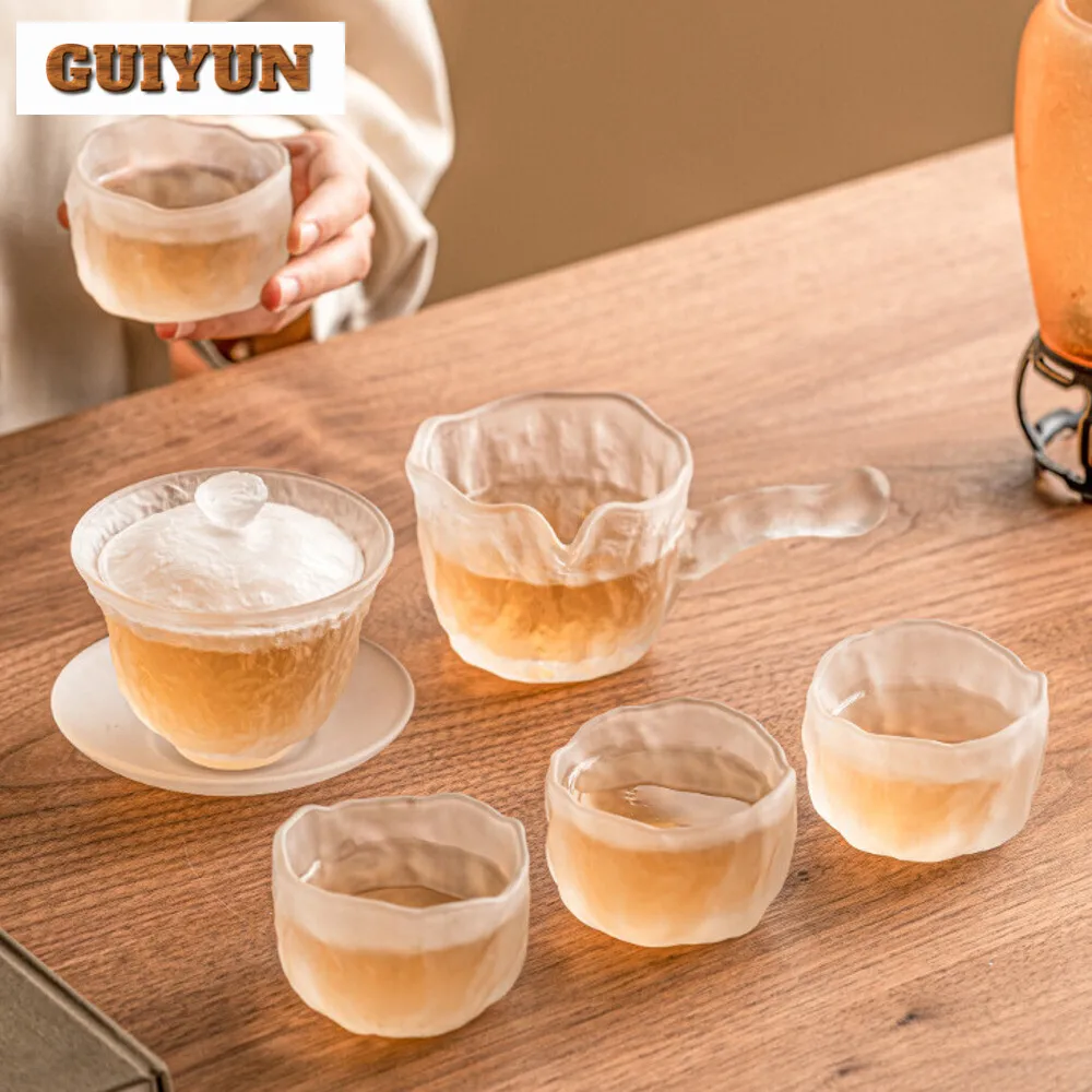 120ml Chinese Frosted White Glass Gaiwan Zen Anti Scalding Tea Tureen Tea Brewing Cover Bowl Azure Stone Ceremony Ornaments