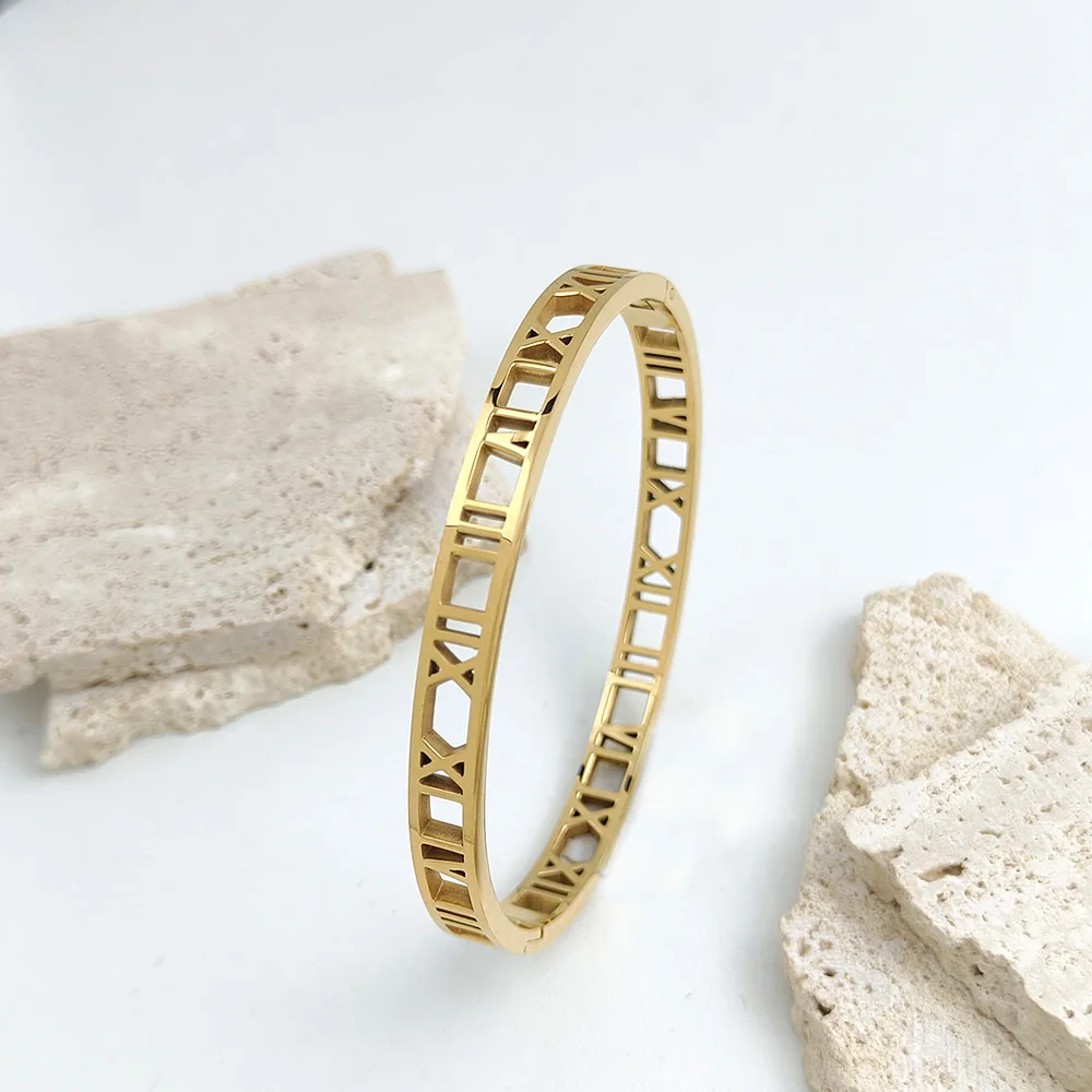 Creative new Roman numeral stainless steel gold-plated bracelet, high-quality zircon silver bracelet, wedding party jewelry 3