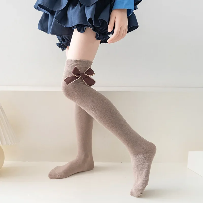 Cotton Knee Socks Knee Length Socks Over the Calf Socks 19inch Kids Lace Knee High Socks For 1-15 Years girl