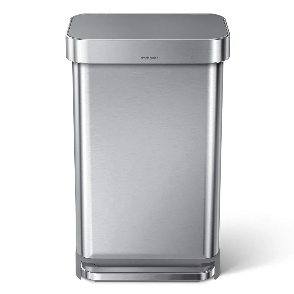 45 Liter / 12 Gallon Liter Rectangular Hands-Free Kitchen Step Trash Can with Soft-Close Lid, Brushed Stainless Steel