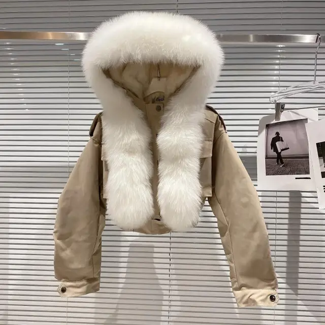 Embrace Winter Elegance with Removable Fox Fur and Wool Liner Crop Jacket