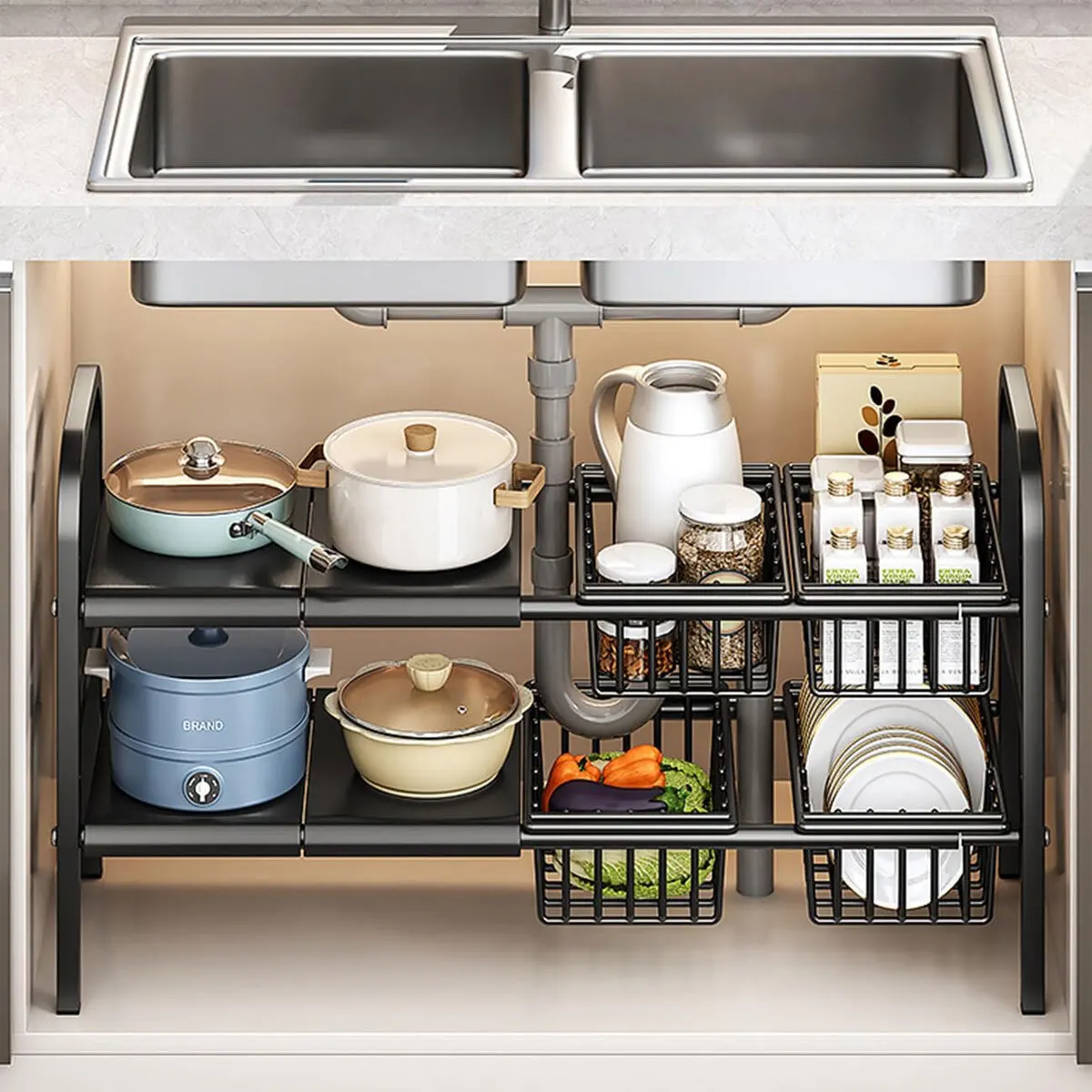 UK Refine 2 Tier Under Sink Organizer and Storage Multifunctional Storage Rack: 3 - 5 Days Free Delivery Only UK
