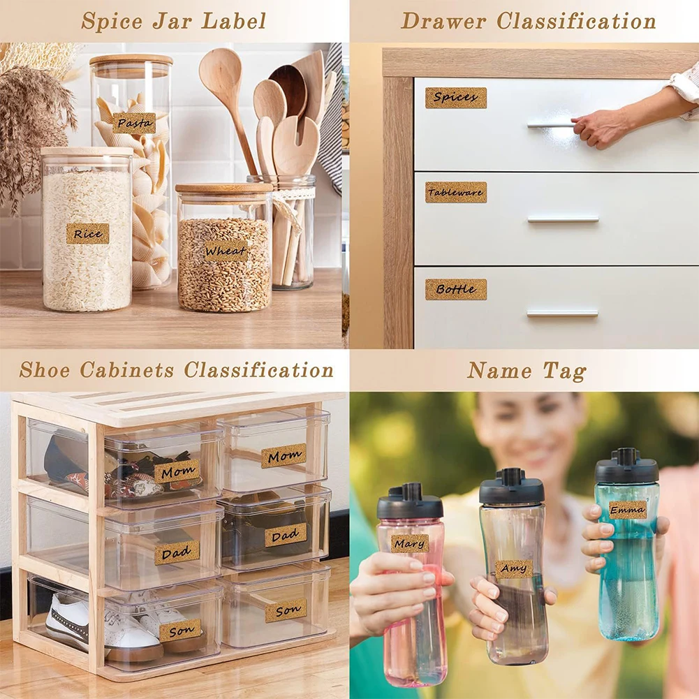 Classification Label Self Adhesive Biscuit Bag Seal Sticker Cork Wooden Label Sticker Spice Container Tags for Jars Box