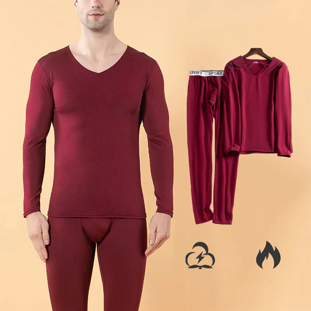 Autumn Winter Men's Milk Silk Seamless Thermal Long Johns Tops Slim Bottoms O-neck Solid Color Men Thermo Underwear Set