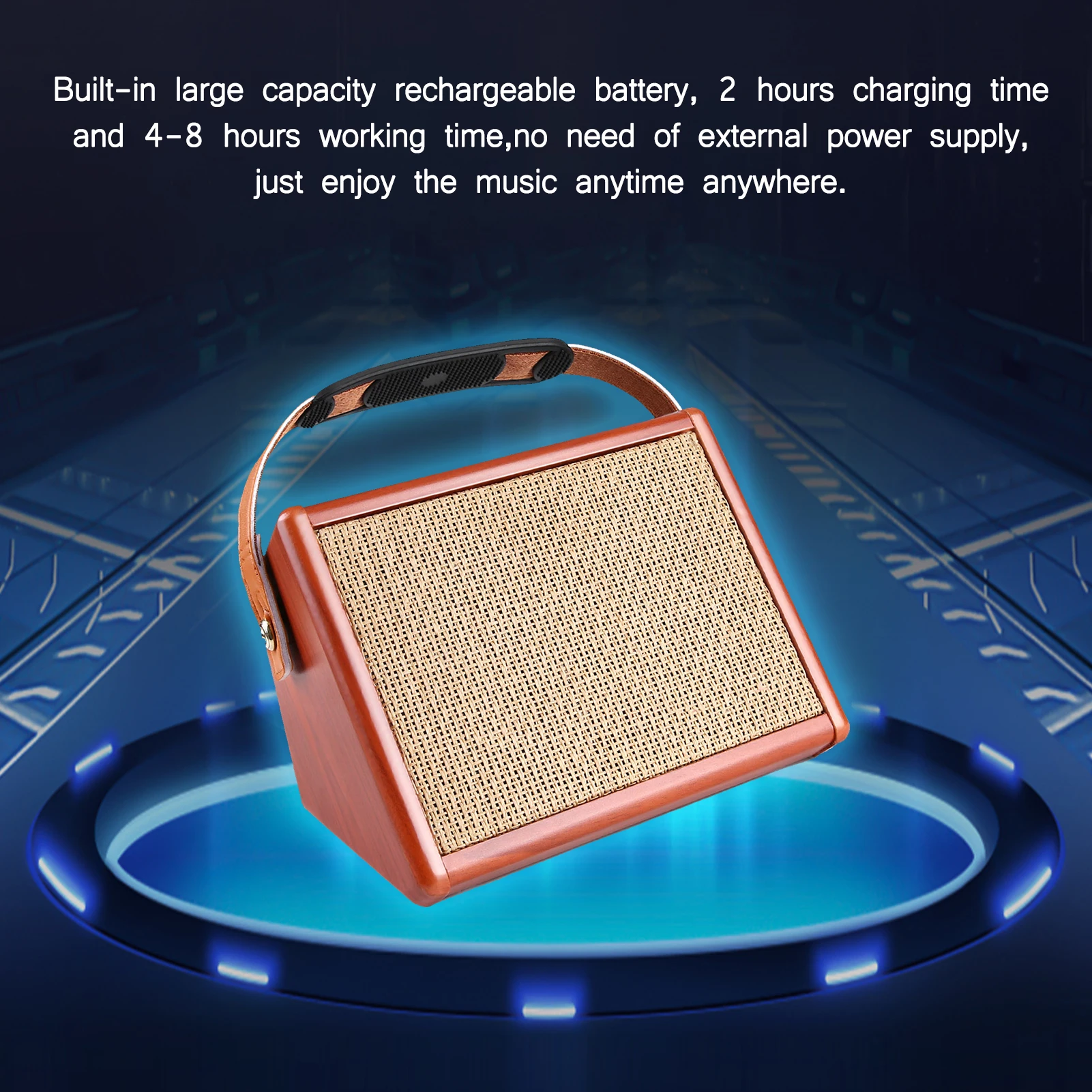 AC-15 15W Portable Acoustic Guitar Amplifier Amp with 5.5 inches Full Frequency Speaker Unit, Microphone Input, Volume Bass