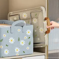 Storage Box Foldable Steel Framework Clothes Organizer with Handle for Underwear Socks Scarves Stackable Reusable Storage Case 2