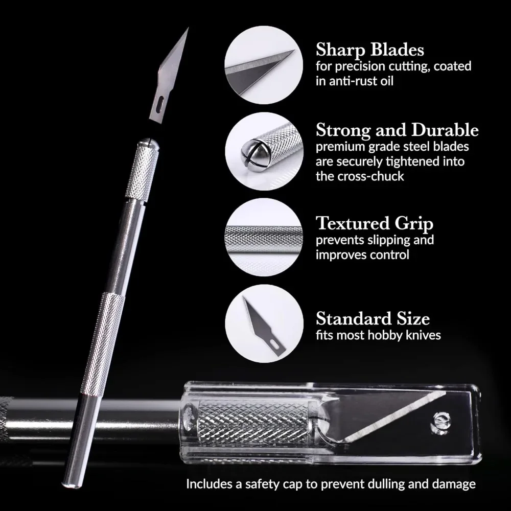 Craft Knife Set with 10 Extra High-Grade Knife Set - 1pc Premium Steel Knife Blades and 15cm Ruler