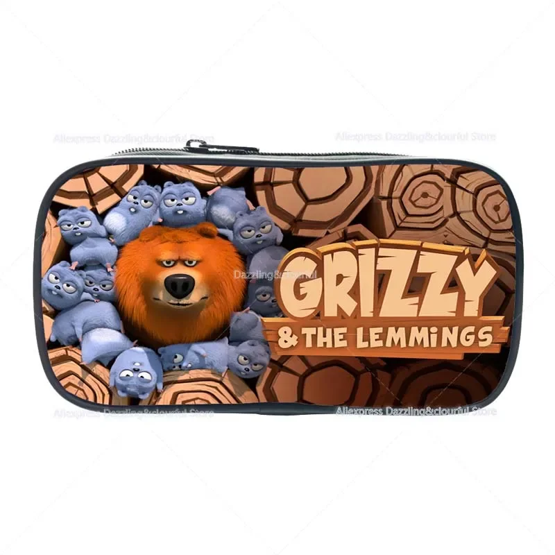 Cartoon Grizzy and the Lemmings Pencil Box Kids Cute Students Pencil Case Boys Girls Anime Pen Bags Children Gift 3