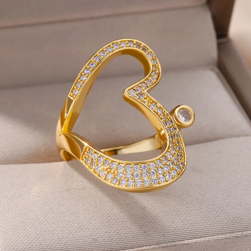 Horizontal Heart Rings for Women Stainless Steel Wedding Jewelry