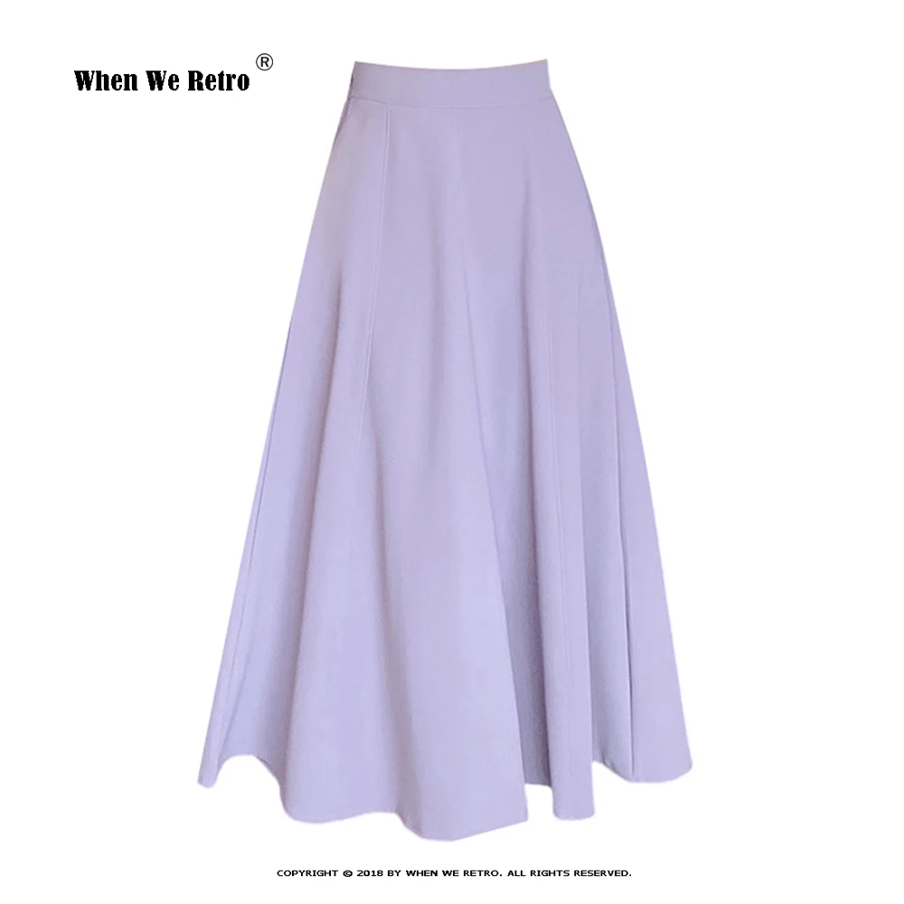 

Summer Candy Colors Midi Long Skirt High Waist Plus Size All-match A Line Large Swing Skirts White Purple Black Skirts RS695