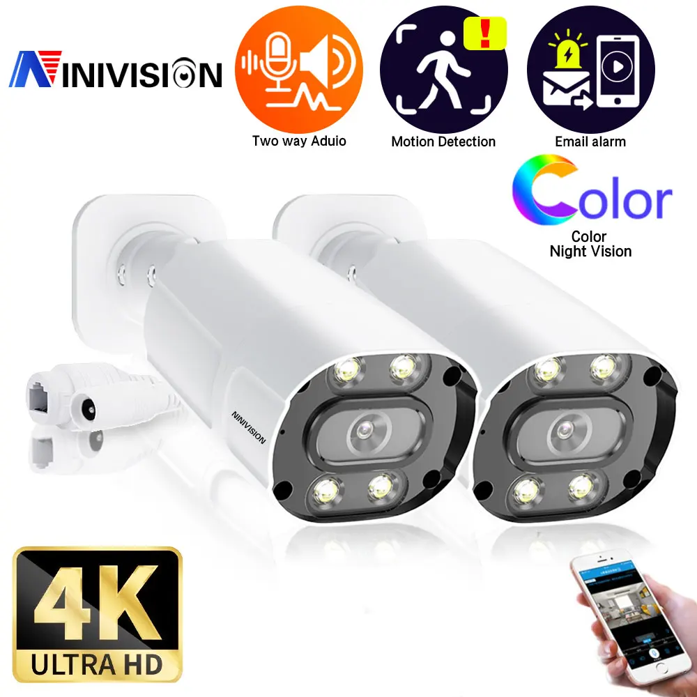 NINIVISION 4K POE Security Camera Outdoor Waterproof CCTV Video Surveillance HD MP Color Night Vision Bullet IP Cam | Безопасность и