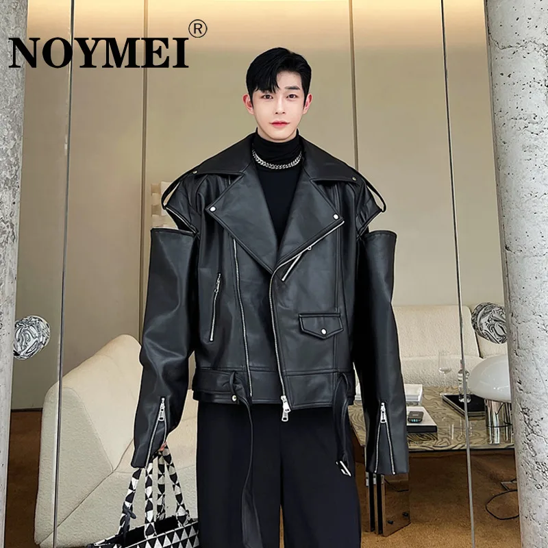 

coat Deconstructed Design Heavy Industry Wide Shoulder Outline Locomotive Zipper Functional PU Leather Jacket WA2929