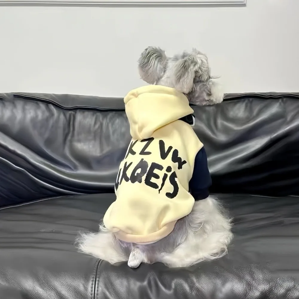 캐주얼 스타일 레터 패턴 따뜻한 강아지 후드티 두꺼운 포근한 강아지 후드 스웨..