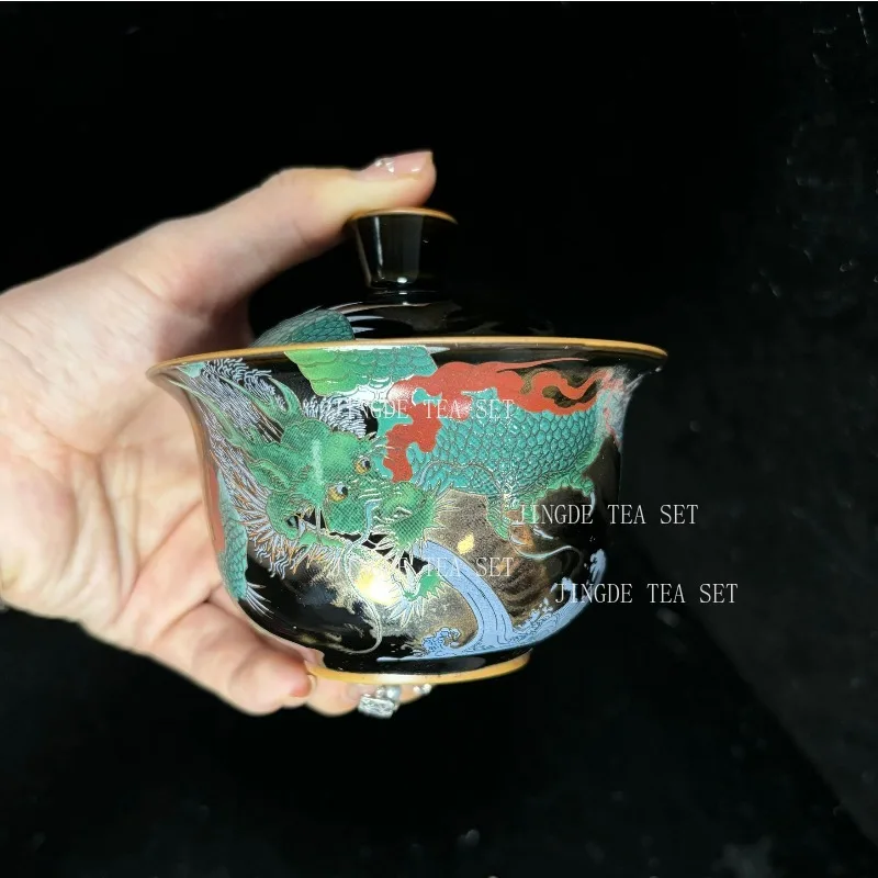 Enamel Color Three CAI Gaiwan Exquisite Ceramic Tea Bowl with Lid Cup Chinese Tea Set Gifts High Quality Tea Infuser