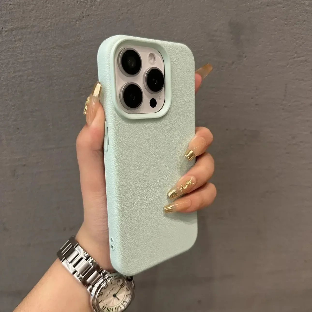 Luxury Lichee Pattern Leather Case - Candy Solid Color Slim Cover