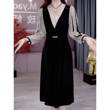 Nuovo autunno alla moda elegante temperamento che abbraccia la vita che dimagrisce abito a maniche lunghe di media lunghezza 1