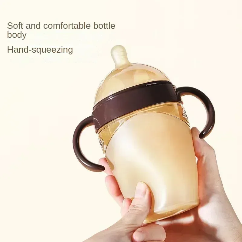 Silicone Nano Baby Bottle Feeding Bottles with Handle for Baby Weaning Anti-Choking Nipple Bottle for 0-9 Month 150ML/250ML