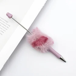Leopard Print Plush Beaded Pens - Set of 6 | DIY Bead Crafting Pens for School and Office Use (01 Pink Leopard)