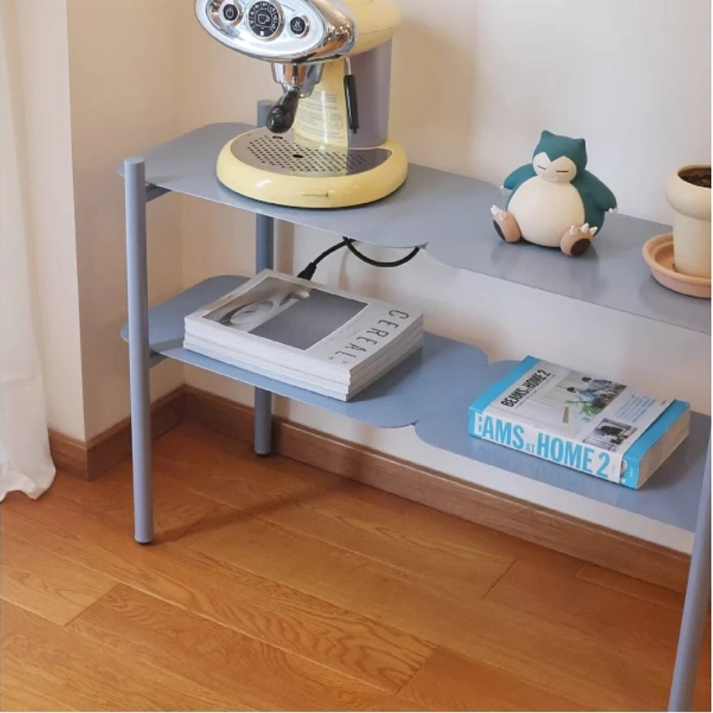 Nordic Blue Plant Shelf Double Layers Book Storage for Living Room Bedroom Corner Display Rack for Modern Aesthetic Flower Stand