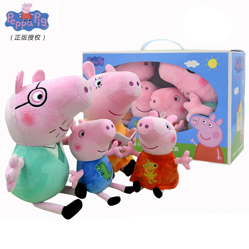 4 teile/satz Echte Peppa Pig 19 cm Peppa George 30 cm 12'' Mumie Papa familie set Plüsch Spielzeug Geburtstag weihnachten geschenk Kinder Spielzeug