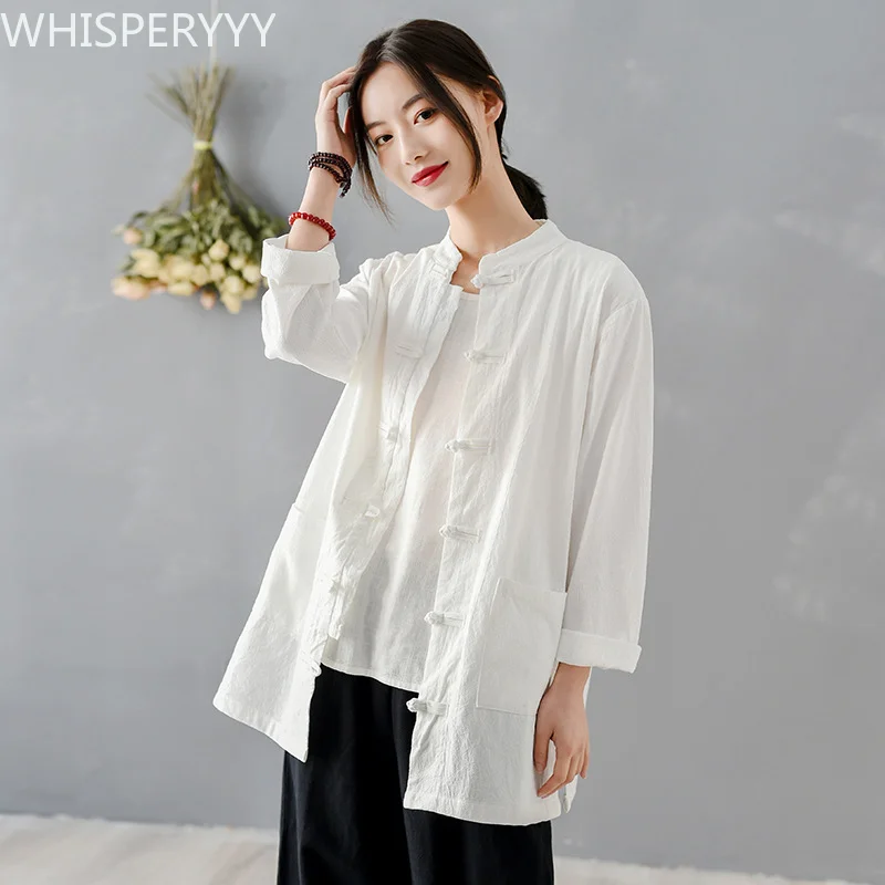 

Chinese Traditional Tai Chi Zen Clothing Spring Summer New China Style Shirt Retro Cotton and Linen Top Women's Tang Suit Coat