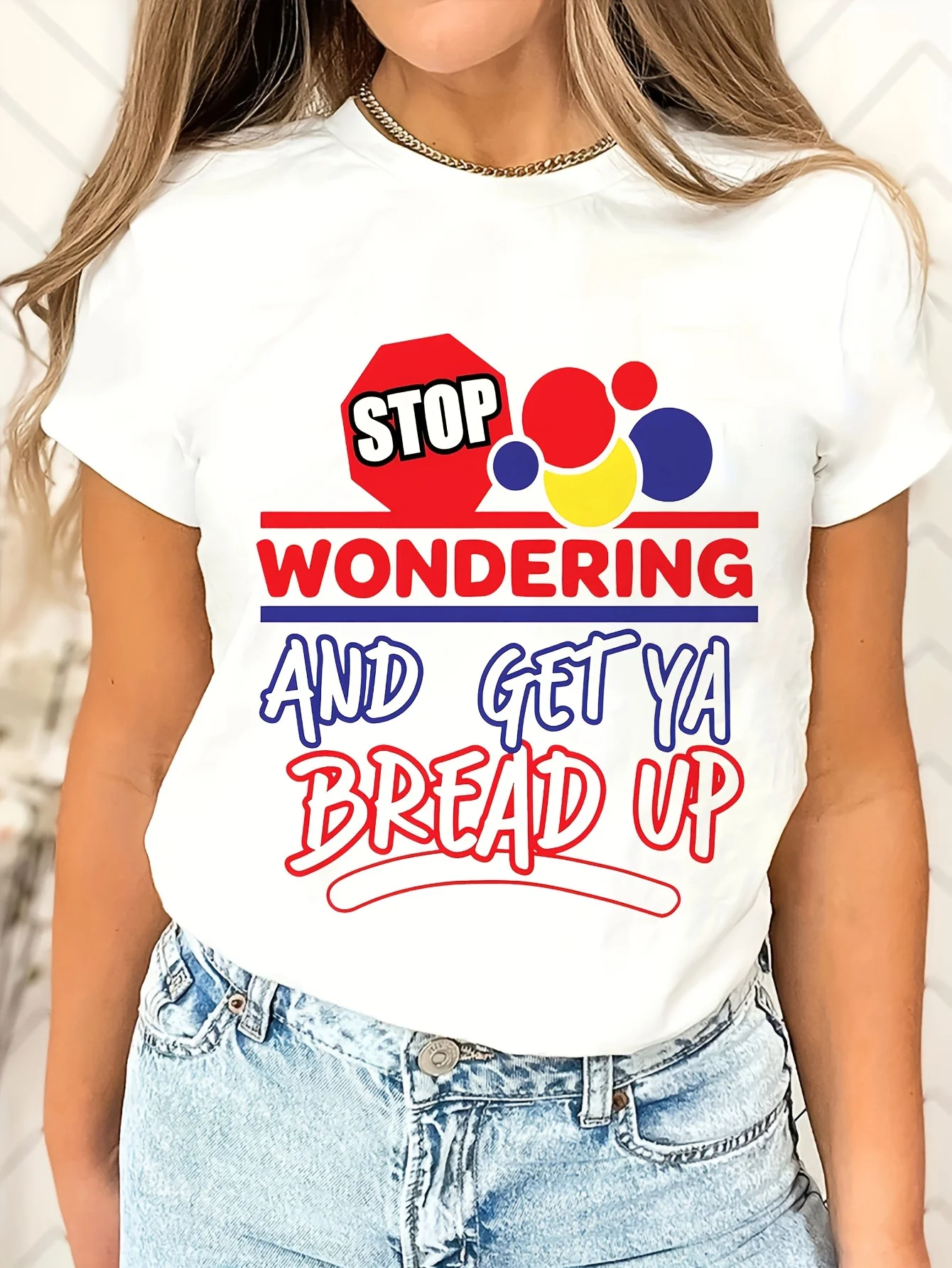 

Graphic & Letter Print T-Shirt, Casual Crew Neck Short Sleeve Top For Spring & Summer, Women's Clothing