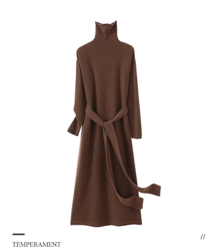 Women's wool sweater 100% pure wool women's dress 2024 autumn and winter new high neck long sweater slim knit bottom sweater